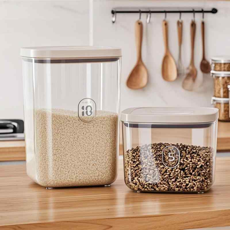 米びつ 家庭用 大容量 プッシュ式 密閉保存容器 米 小麦粉 穀物 雑穀 乾物 防湿 防虫 PET素材 和風 キ..