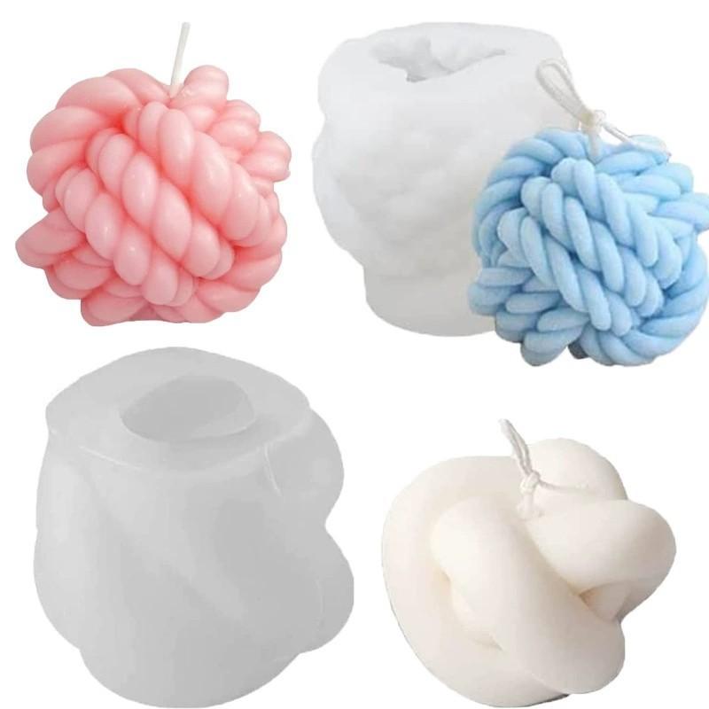 キャンドルモールド アロマ 立体 ケーブル編み 毛糸玉 ポンポン シリコン型 DIY 手作り ハンドメイド ..