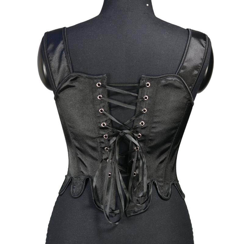 ビスチェ レディース フレンチスタイル バックタイ 調節 無地 コルセット キャミソール セット シェイプアップ 補正効果 ポリエステル ブラック ホワイト ブ...