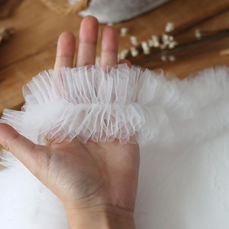 フリルレース 超ソフト 柔らかい 単層メッシュ 伸縮 ストレッチ ポリエステル生地 ギャザー ボリューム 裾フリル 手芸 DIY ハンドメイド 装飾 インナー パジャマ 子供服 レディース ドレス ウェディング