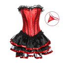 ランジェリー レディース レトロ 宮廷風 かわいい コルセット ビスチェ チュールスカート 2点セット レース フリル レッド 補正下着 ボディスーツ シェイプ...