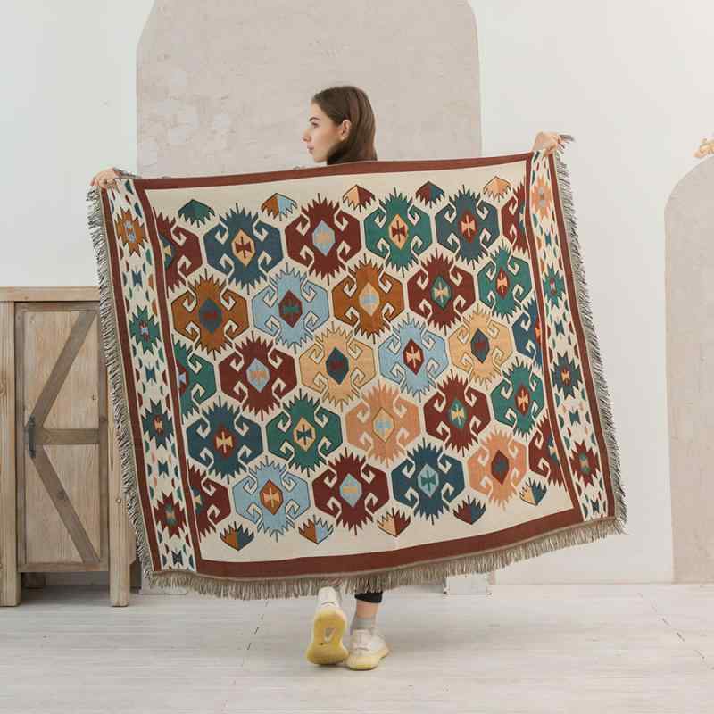 マルチカバー ソファーカバー マルチブランケット 幾何学柄 カラフル 大判 両面使用 リバーシブル ベッドスロー ベッドライナー 防塵 保護 洗濯可能 ポリエステル綿混 リビング インテリア