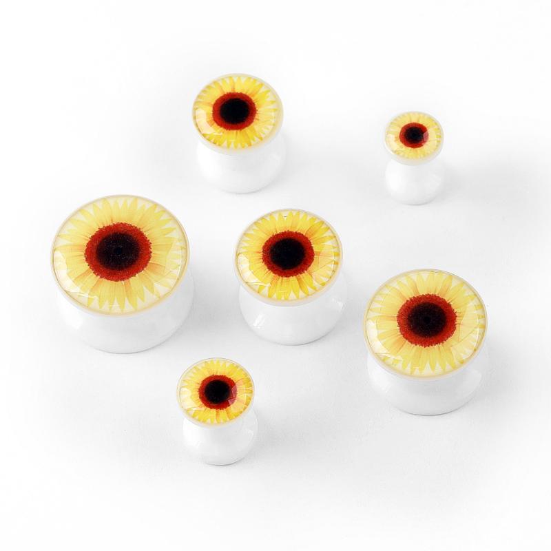 拡張器 レディース 欧米スタイル 透明 デイジー柄 シンプル ステンレス アクリル製 ピアッシング ボデ..