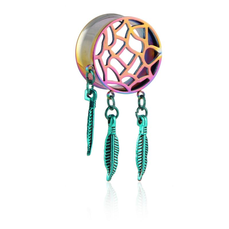 ボディピアス 男女兼用 欧米 レトロ ヴィンテージ エスニック 民族調 リーフ 葉っぱ フリンジ タッセル ドリームキャッチャー イヤーゲージ ドロップピアス ステンレス製 電気メッキ加工 カラフル 普段使い カジュアル