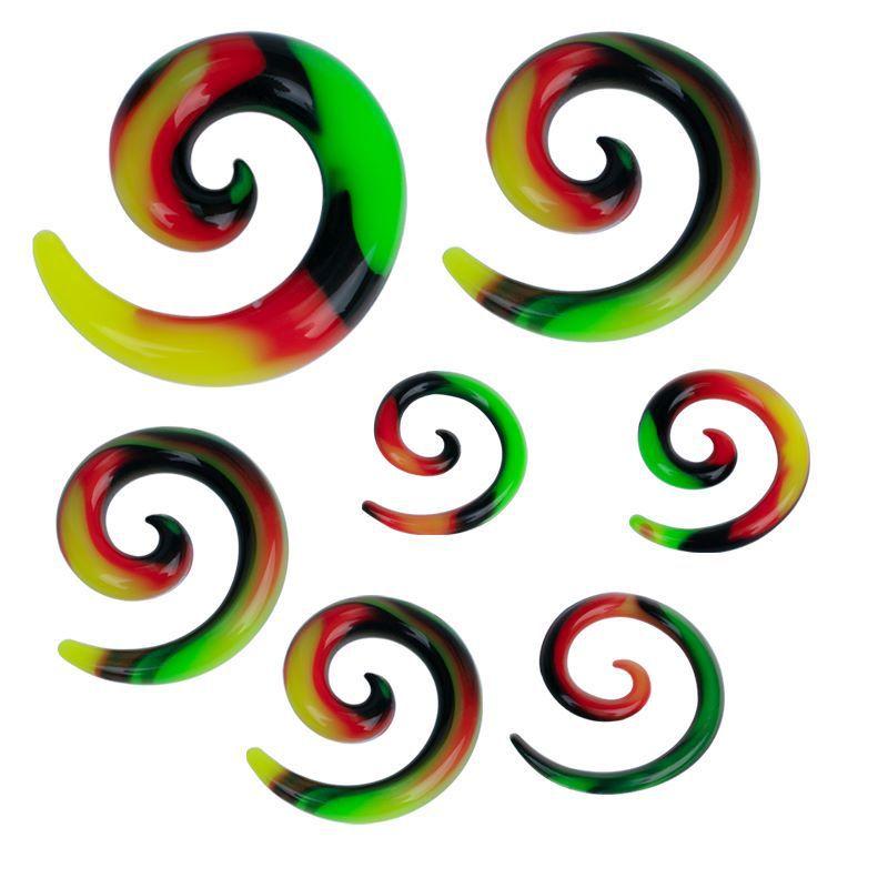 ボディピアス 男女兼用 シリコン 拡張器 エキスパンダー カラフル 七色 マルチカラー スパイラル 渦巻 ..