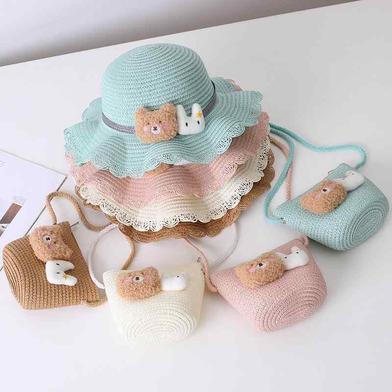 麦わら帽子 親子お揃い キッズ 女の子 女性用 かごバッグ セット 春夏 日よけ UVカット 紫外線対策 つ..