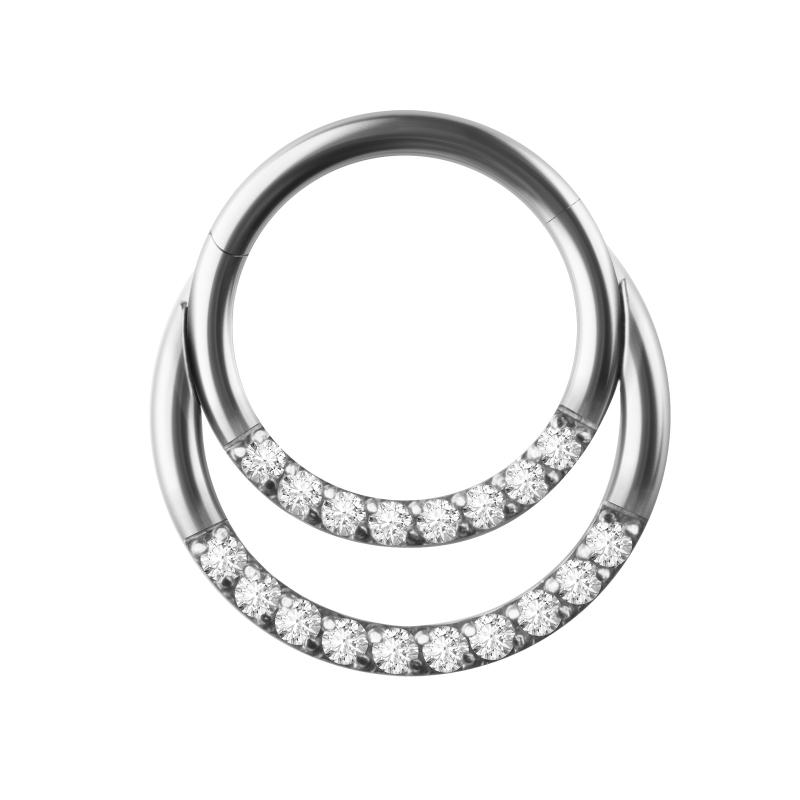 ボディピアス レディース 女性用 ステンレス ダブルリング マイクロパヴェ ジルコニア 閉鎖型 鼻 軟骨 ..