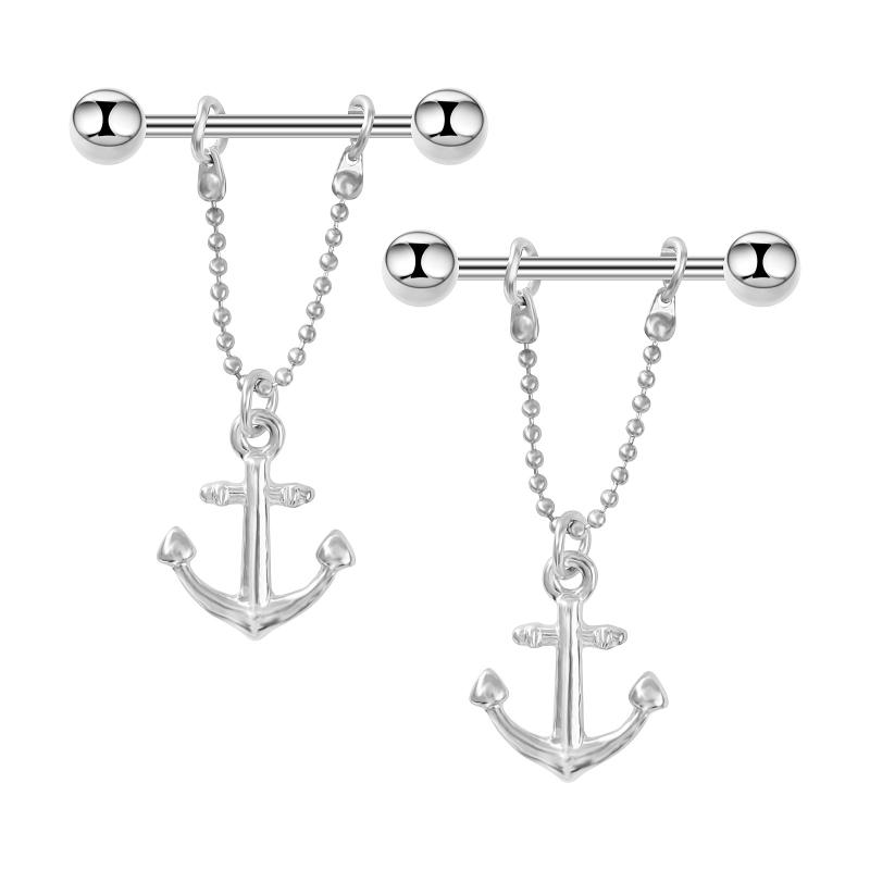 ボディピアス ユニセックス ステンレス製 アンカーモチーフ 幾何学チャーム ニップルリング ニップルピ..