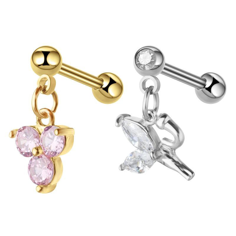 ピアス ステンレス製 ジルコニア飾り 花びらモチーフ スクリュー スタッド ピンク ホワイト フラワー 上品 デイリー カジュアル 女性用 アクセサリー 耳元おしゃれ