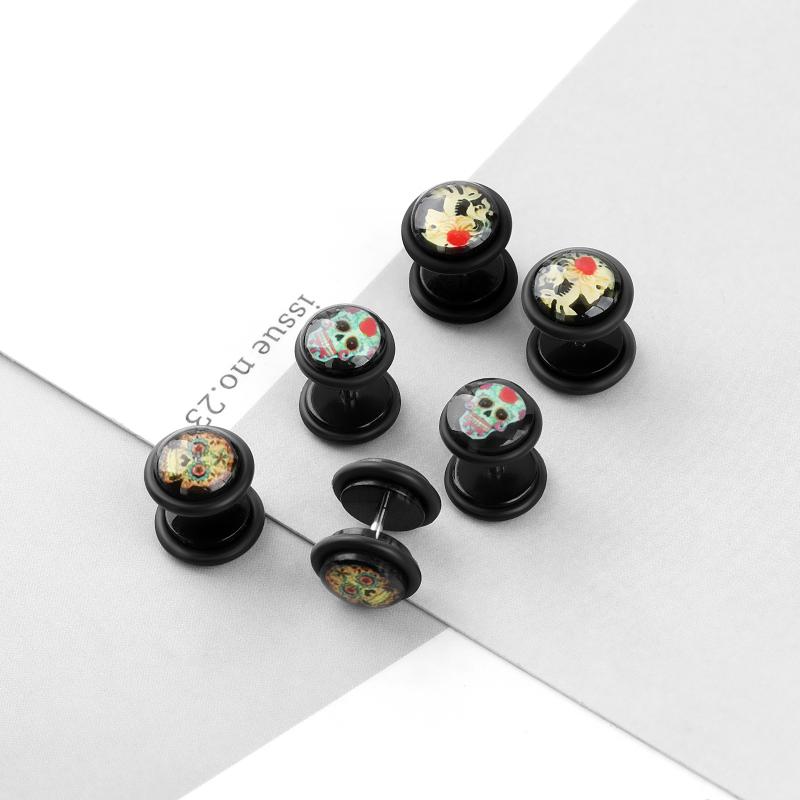 ピアス イヤーカフ ユニセックス メンズ レディース おしゃれ ファッション アクリル ドロップオイル 円形 バーベルピアス 幾何学模様 ステンレス 軟骨ピアス 個性的 トレンド 電気メッキ加工