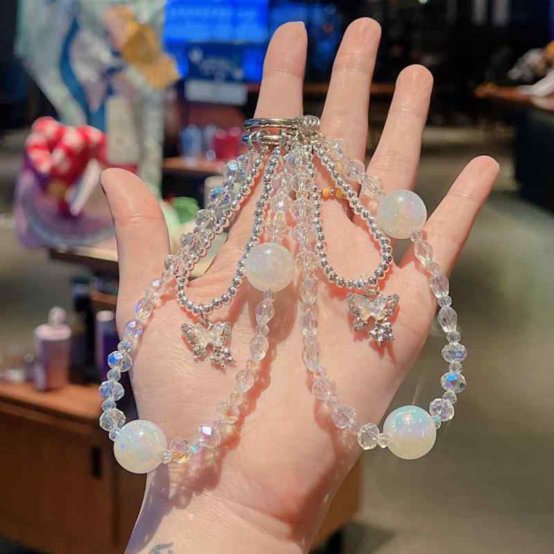 チャーム 韓国風 クリア クリスタル 携帯ストラップ スマホストラップ ブレスレット 腕飾り バッグチャーム キーホルダー キーリング 白 円形 樹脂 プラスチック かわいい 夢幻的 華やか ファッション小物 普段使い