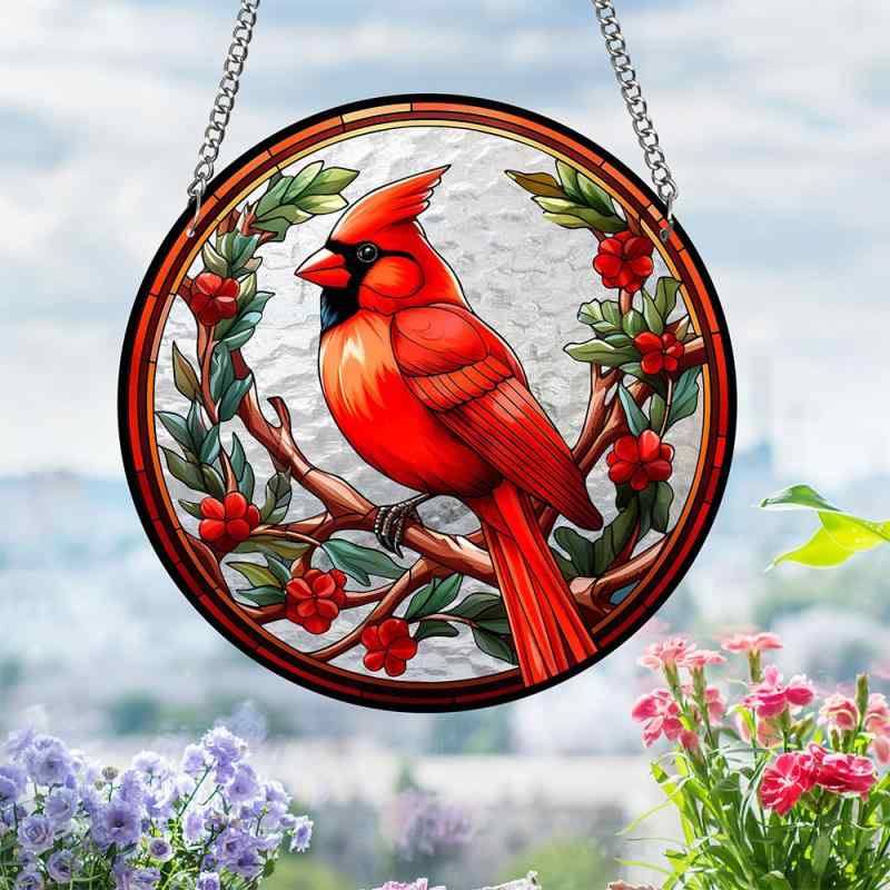 サンキャッチャー ハチドリ ステンドグラス調 アクリル ストーン柄 3mm厚 モダンアート 窓辺 バルコニ..