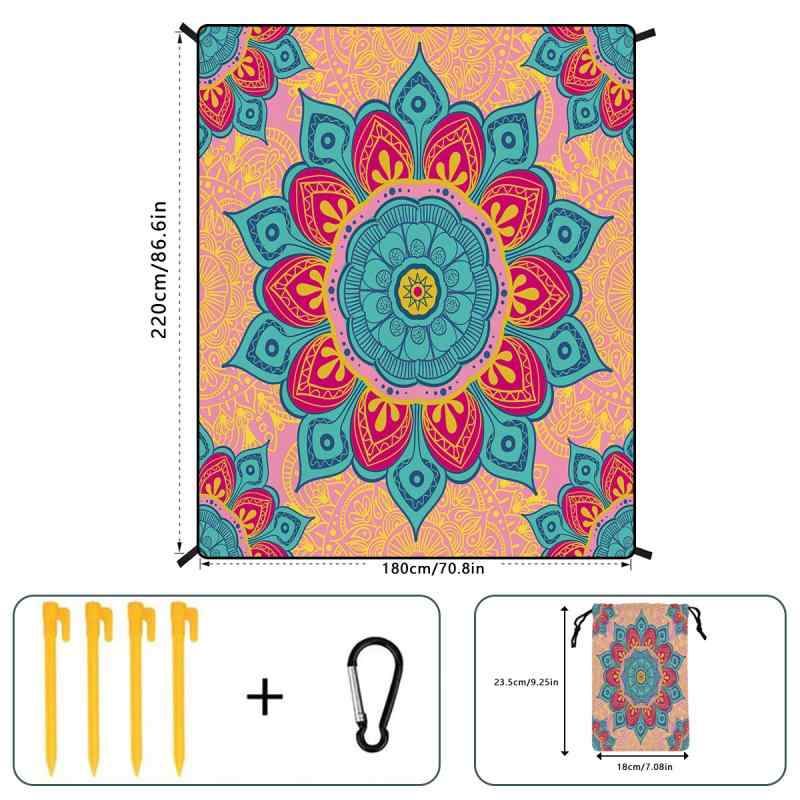 レジャーシート プリント柄 ビーチ 砂浜 ピクニック アウトドア キャンプ 防水 防砂 ポータブル 折りた..