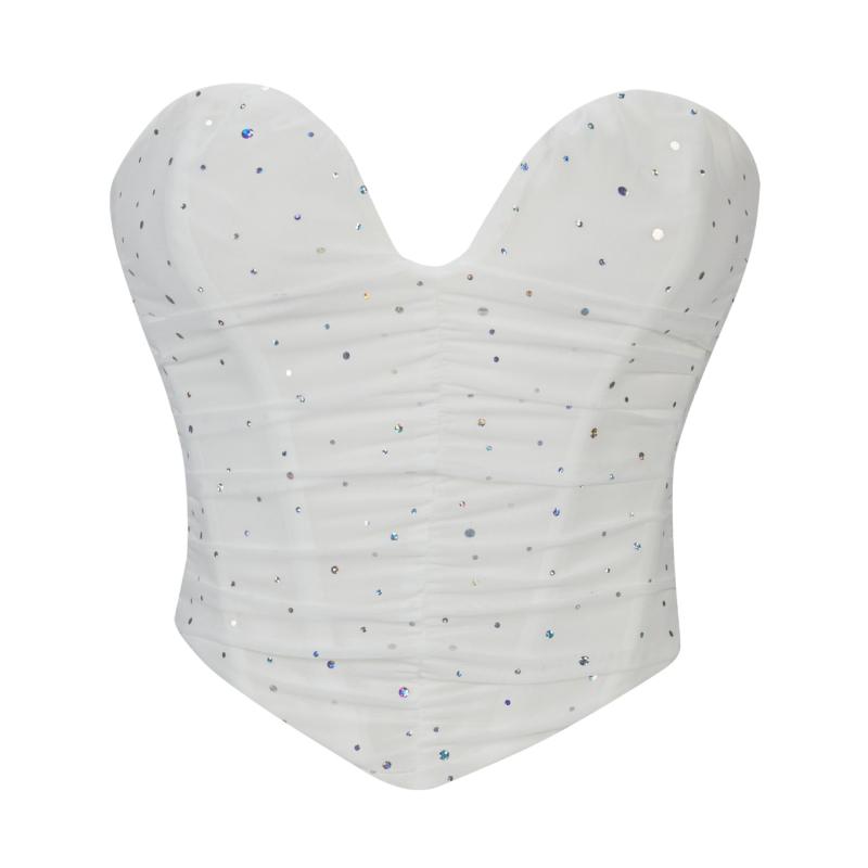 ビスチェ レディース ベアトップ キャミソール スパンコール キラキラ メッシュ シアー 通気性 伸縮性 ..