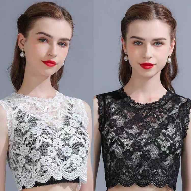 キャミソール 春夏 レディース レース 付け襟 インナー トップス 重ね着 透け防止 胸元カバー かわいい セクシー おしゃれ 高級感 ブラック エレガント