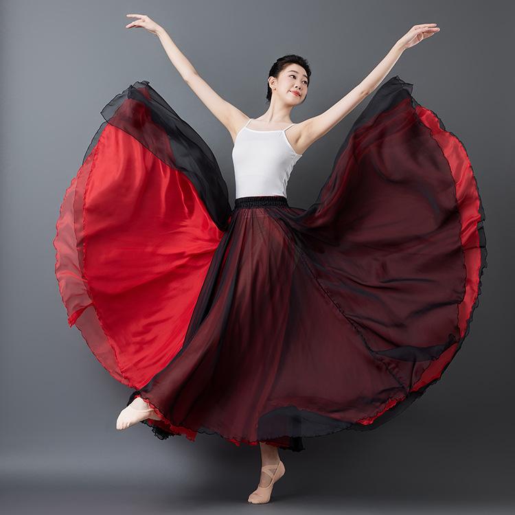 スカート レディース 900度フレア ダブルレイヤー テンセル ライセル繊維 ロング丈 マキシ丈 軽やか エレガント 揺れる チャイナ風 ダンス 社交ダンス ベリーダンス レッスン着 ステージ衣装 普段使い 快適 カジュアル