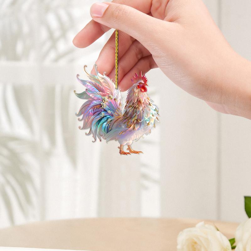 キーホルダー かわいい ニワトリ 雄鶏 キャラクター アクリル製 車用アクセサリー バッグチャーム マス..