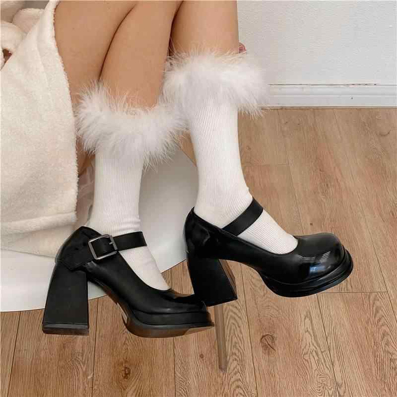 ソックス レディース ギャル ふわふわ フェザー ルーズ くしゅくしゅ ミドル丈 コットン 綿 吸汗 快適 ..