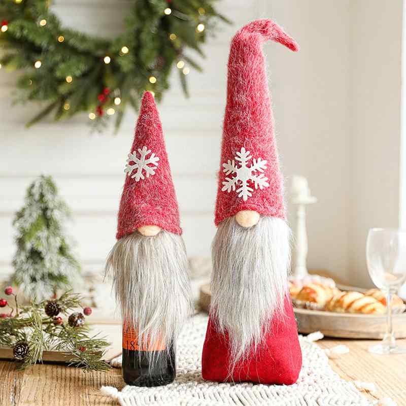 クリスマス飾り ノーム サンタクロース ボトルカバー 雪の結晶デザイン 長毛 ふわふわ もこもこ 布製 ..