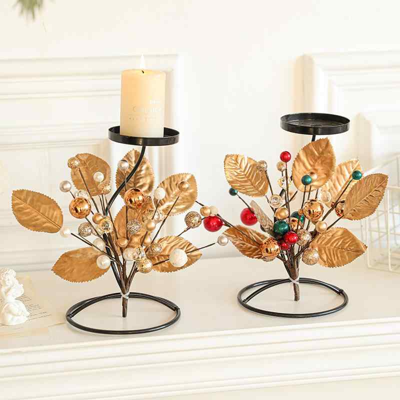 キャンドルスタンド クリスマス 鉄製 ボタニカルデザイン 実 葉 置物 卓上 インテリアデコレーション ..