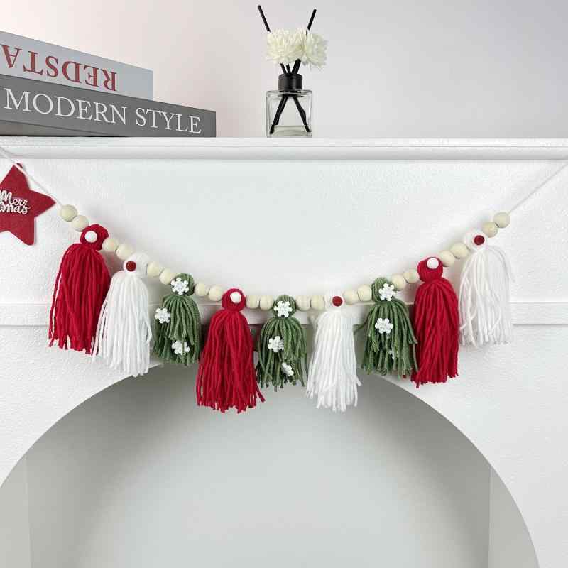 ウォールデコレーション クリスマス タッセル リース 壁掛け ハンドメイド 北欧風 誕生日 パーティー イベント 装飾 木製 コットンロープ 多色 リビング 寝室 玄関 ホームデコレーション