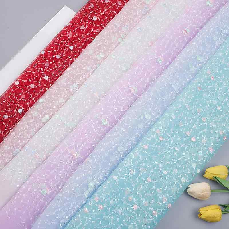 刺繍生地 立体スパンコール カラフル花柄 メッシュ ナイロン チュール ドール風 ふんわり 春夏 トレン..