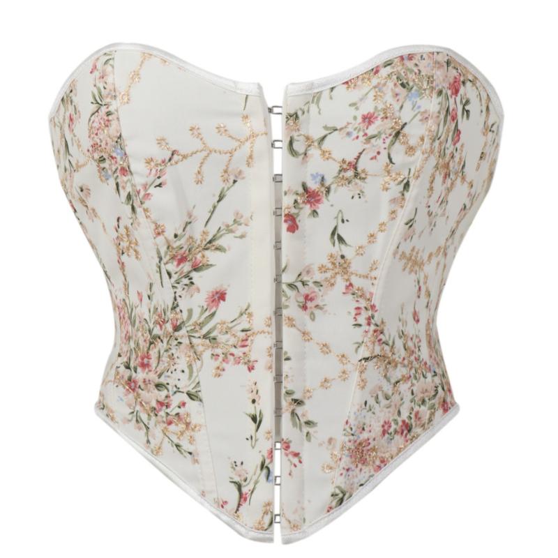 Body Suit - 補正下着 レディース 女性用 欧米風 エレガント 花柄 ショート丈 フロントホック ビスチェ シームレス セクシー ウエストシェイプ くびれメイク お腹引き締め バストアップ スタイルアップ