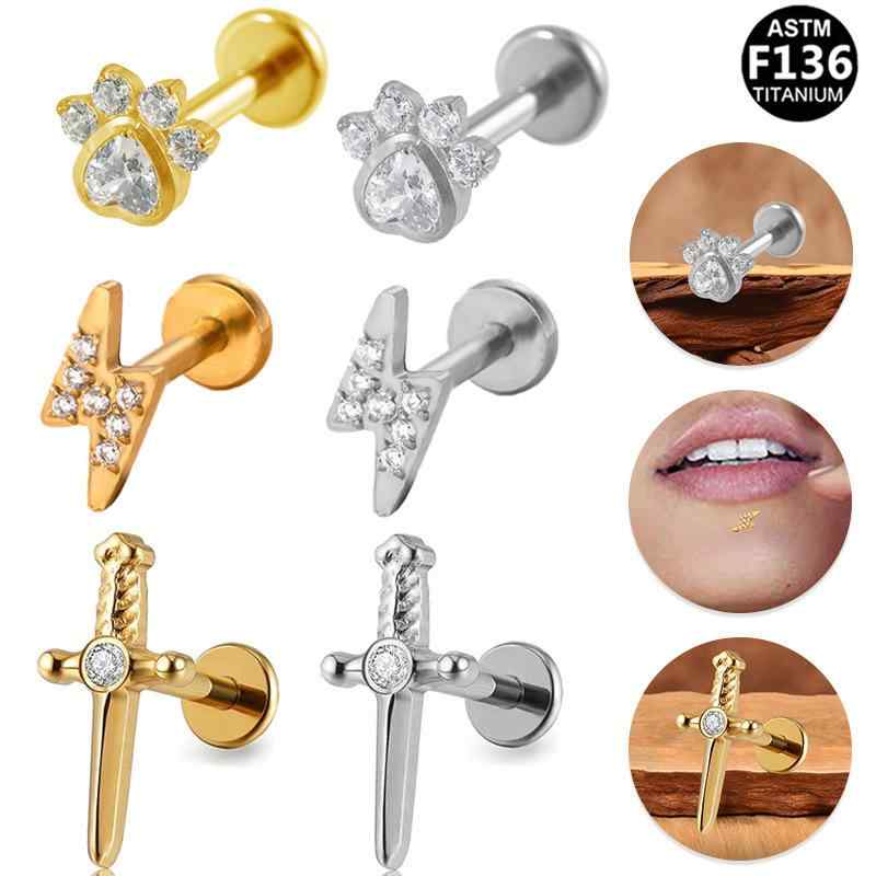 ボディピアス 男女兼用 ユニセックス チタン合金 稲妻モチーフ ライトニング リップ 軟骨 ヘリックス ..