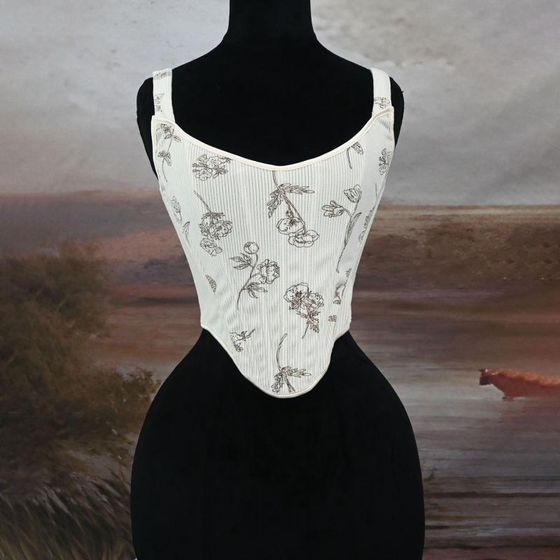 キャミソール フィッシュボーン コルセット風 コーデュロイ バックル付き ボディシェイパー ウエストシ..