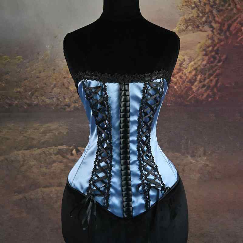 コルセット レディース スカイブルー ローズ サテンレース 編み上げ レースアップ ヴィクトリアン ゴシ..