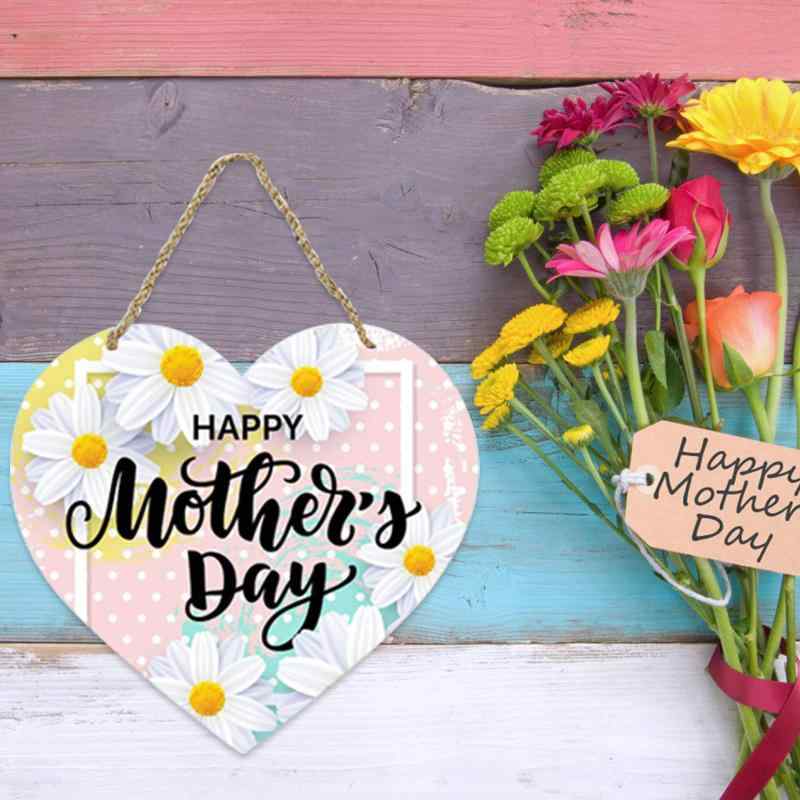 オーナメント 母の日 ハート型 木製 Happy Mother's Day フラワー アート メッセージプレート 吊り下げ飾り ウォールデコ インテリア ギフト プレゼント