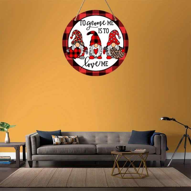 インテリアプレート バレンタインデー ノーム ドワーフ 黒赤チェック 木製 おしゃれ かわいい ユニーク お部屋飾り リビング ウッド