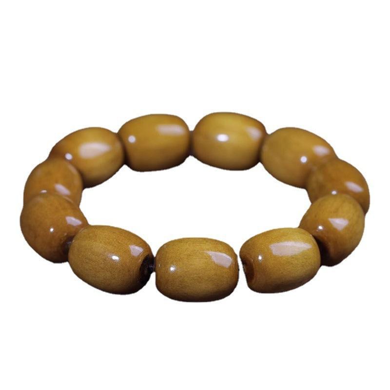 ブレスレット 男女兼用 金糸楠木 銘木 天然木 イエロー 棗型ビーズ 漆塗り 光沢 腕輪 アクセサリー ファッション小物 ラッキーアイテム 普段使い