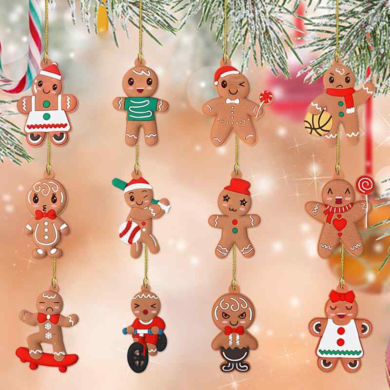 キーホルダー ジンジャーブレッドマン アクリル チャーム 12個セット かわいい 表情デザイン キーチェ..