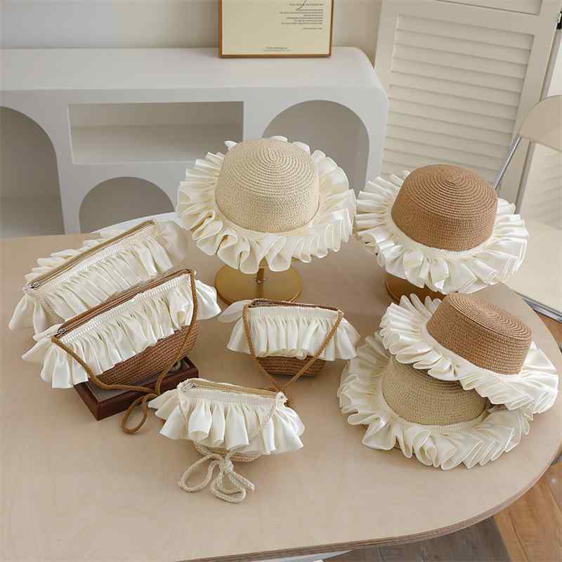 麦わら帽子 ストローハット かごバッグ セット キッズ 女の子 親子 夏 通気性 かわいい 日よけ 紫外線..