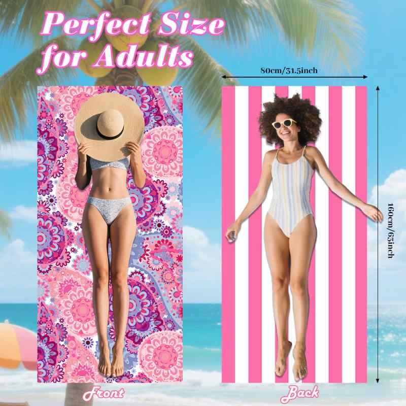 ビーチタオル ピンク ウエスト柄 両面プリント ダブルフェイス起毛 速乾 UVカット 大判 海水浴 プール ..
