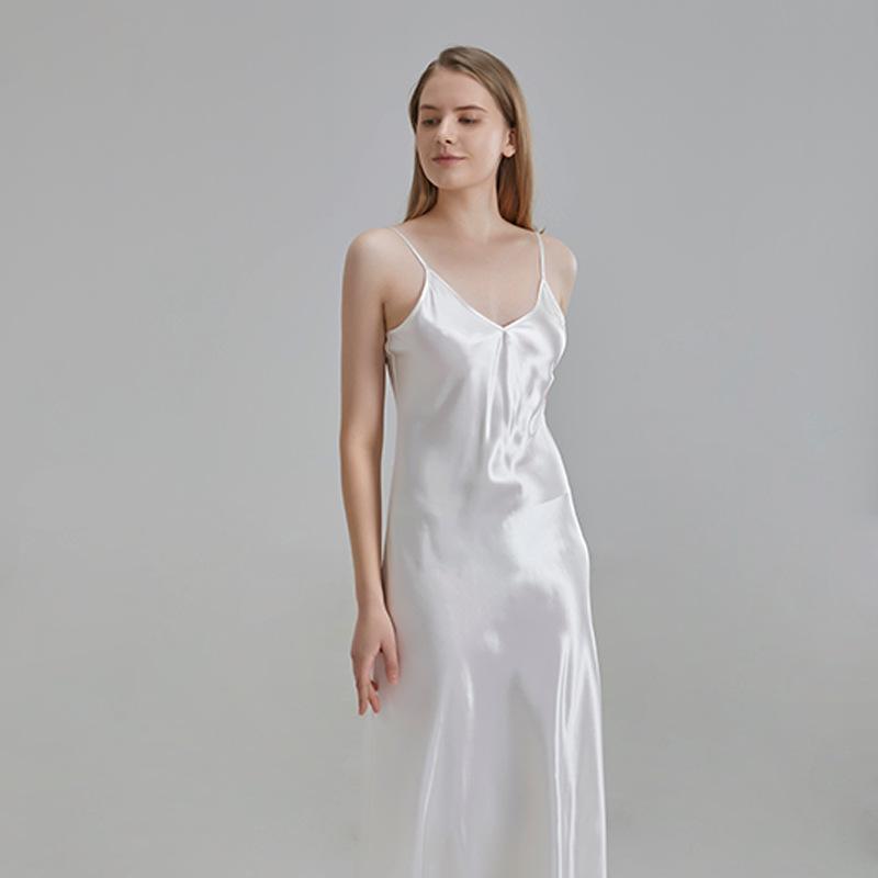 ワンピース レディース 厚手 上質 シルク ロング キャミソール シンプル 100%桑シルク パジャマ ルームウェア Vネック ノースリーブ 無地 春夏 エレガント デイリー 部屋着 大人女子 高級感