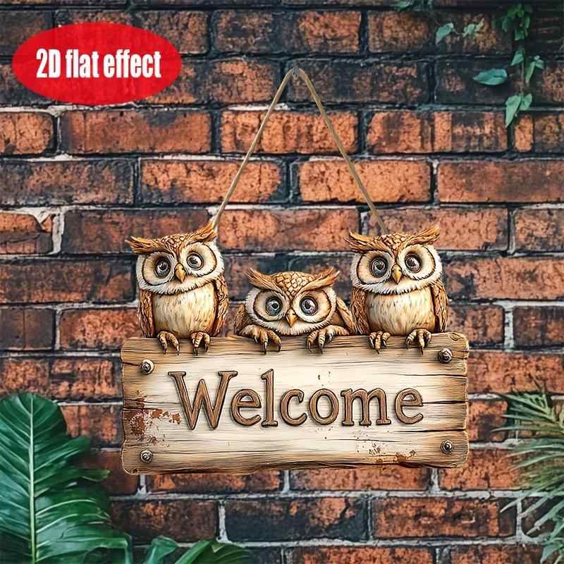 インテリア雑貨 フクロウ ウェルカムボード ドアプレート 玄関 門扉 リビング 室内 屋外 壁掛け ロマン..