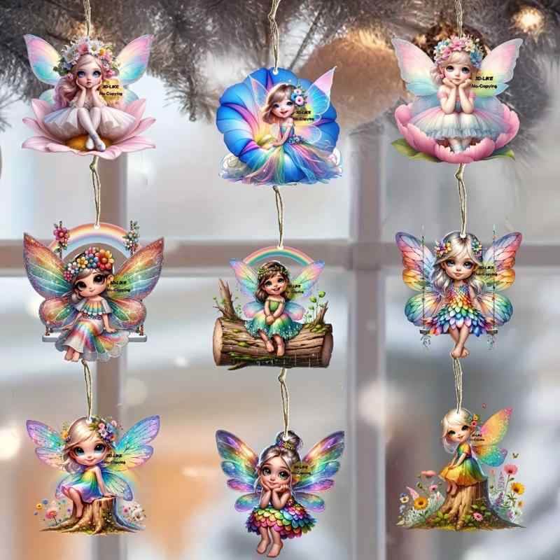 オーナメント 木製 ウッド 魔法の森 妖精 チャーム セット クリスマス ホリデーシーズン 感謝祭 正月 ..