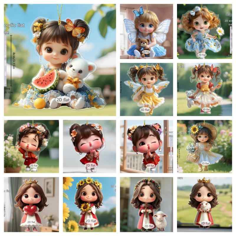 キーホルダー 女の子 かわいい 口をすぼめた妖精 アクリル製 2D平面 キャラクター マスコット バッグチ..
