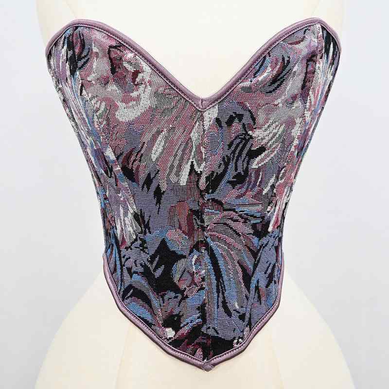 ビスチェ レディース フレンチスタイル バックリボン コルセット レトロ クラシック 油絵風 アート柄 ..