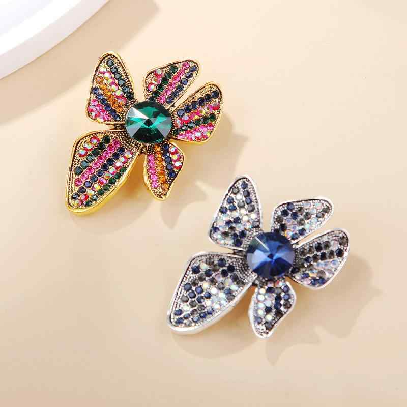 ブローチ レディース レトロ ヴィンテージ フラワー 植物モチーフ カメリア 合金 ラインストーン ジル..