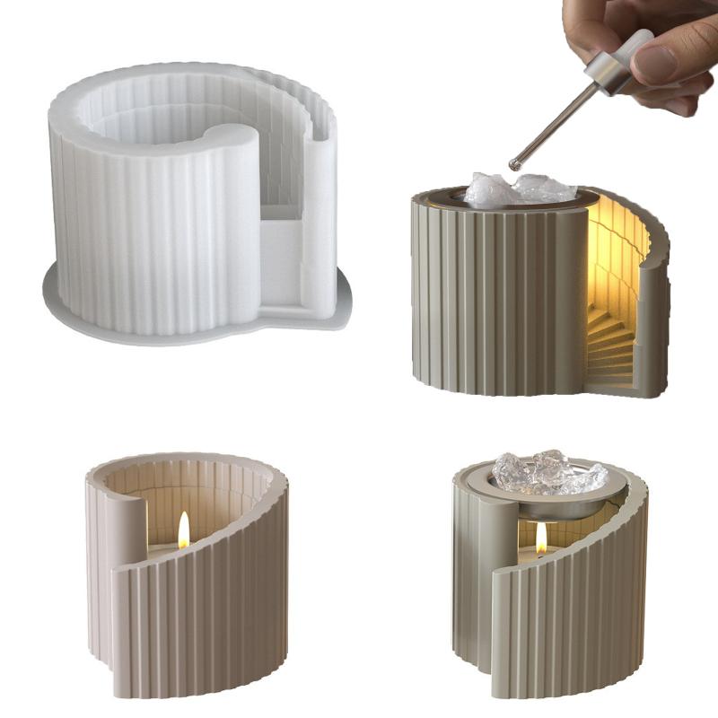 シリコンモールド 回転階段城 レジン型 石膏型 アロマポット 香炉 キャンドルホルダー DIY 手作り ハン..
