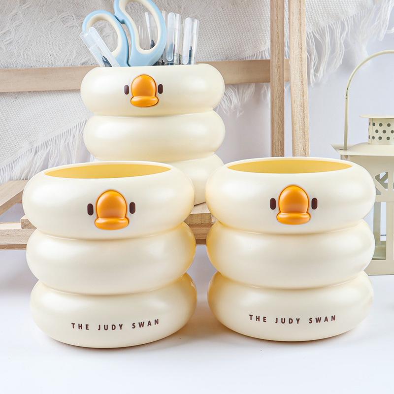 ペン立て アヒル かわいい おしゃれ ホワイト 大容量 多機能 学生用 デスク 卓上 オフィス メイクブラシ 文具 小物 収納ボックス 整理整頓