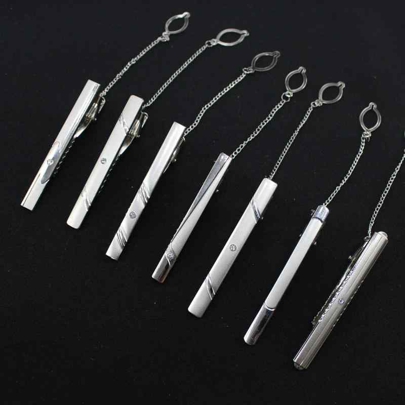 ネクタイピン メンズ シルバー ビジネス フォーマル スタイリッシュ おしゃれ 合金 メタル ジルコニア クリップ チェーン付き 韓国風 結婚式 パーティー 普段使い 通勤 高級感 幾何学模様