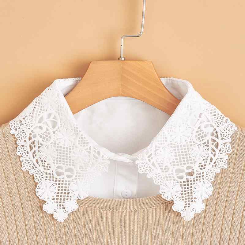 付け襟 レディース レース 丸襟 刺繍 秋冬 白 梨の花模様 ポリエステル おしゃれ ファッション小物 重ね着 着回し フェミニン カジュアル