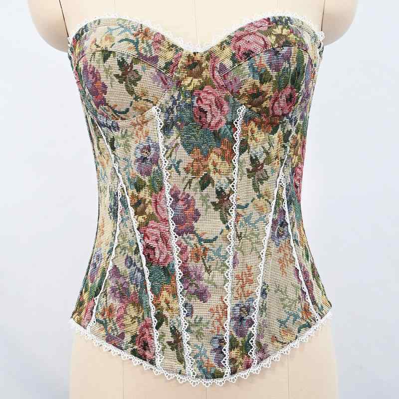 ビスチェ レディース 牡丹柄 レース ウエストシェイプ バックリボン 上品 エレガント 補正 薄手 オール..