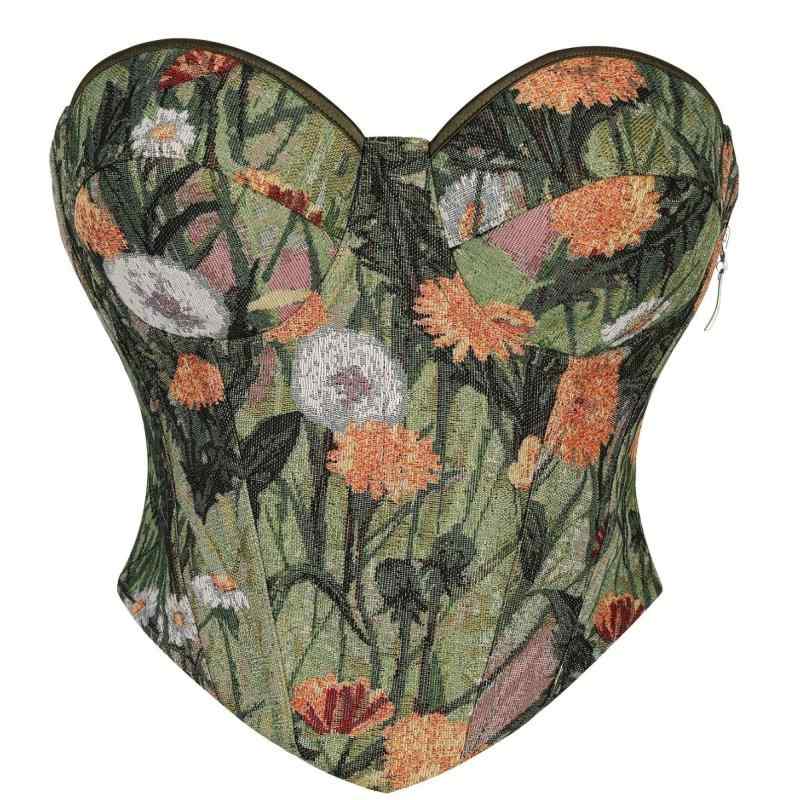 ベアトップ レディース 油絵風 アートプリント ファスナー付き ボディシェイプ スタイルアップ シーム..