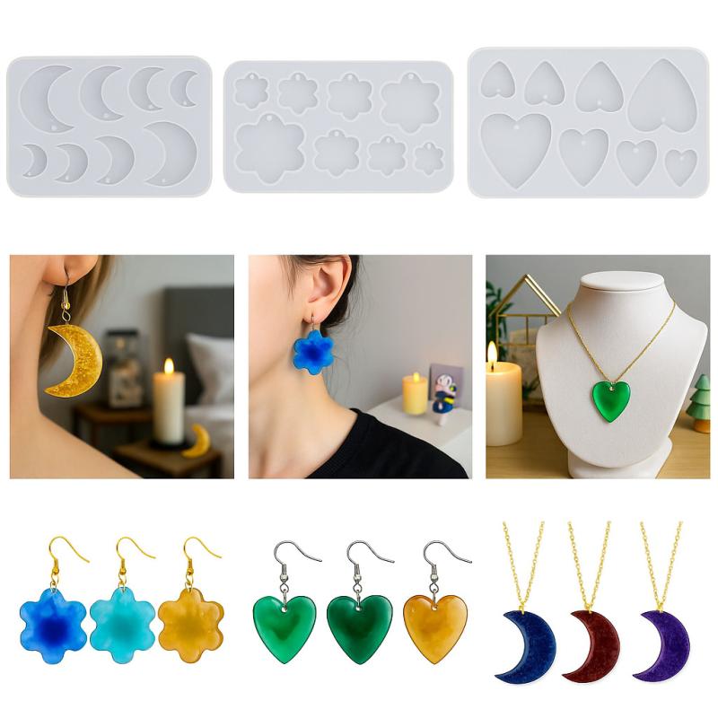 シリコンモールド UVレジン エポキシ樹脂 DIY 花 月 ハート ネックレス イヤリング ピアス チャーム ペ..