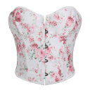 ビスチェ レディース ローズプリント 薔薇柄 花柄 純欲風 前ボタン ウエストシェイプ コルセット風 ボーン入り バストアップ ポリエステル ホワイト 通年 カ...